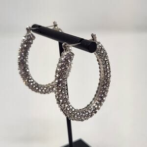 Sassy Jones Kerri Clear Crystal Pave Oval Hoop Earrings Pierced Sparkle Party